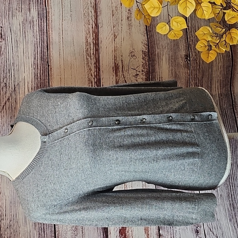 LOFT GRAY SPECKLED PIMA COTTON 3/4 SLEEVE BUTTON-UP LIGHTWEIGHT CARDIGAN SWEATER